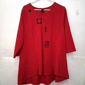 ❤️Focus Casual Life Red Textured Blouse with Black Accents Size Large Fit XL